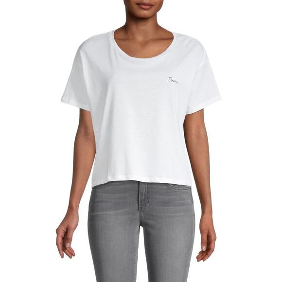 French Connection Femme Cotton Cropped T-Shirt White Size Small Crewneck Jersey - Picture 1 of 5